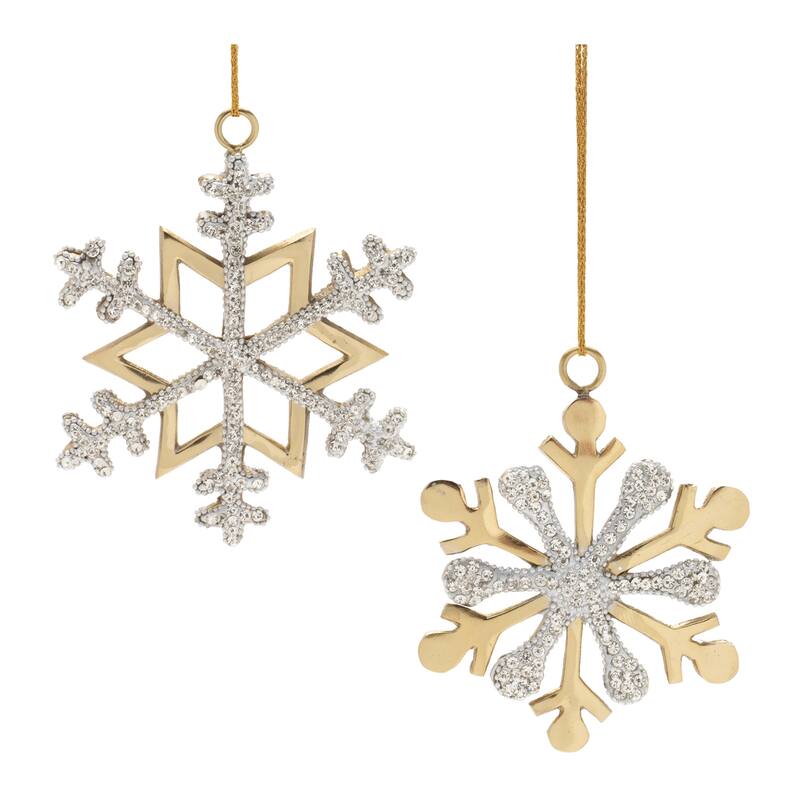 Jeweled Metal Snowflake Ornament (Set of 2) - N/A