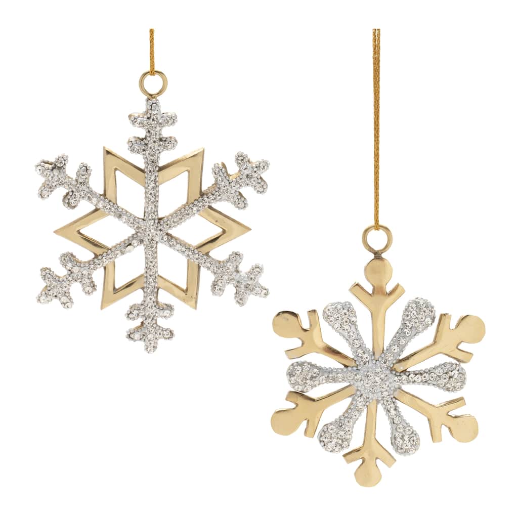 Set of 2 Metal Hanging Snowflake Ornaments with Beads and Lacquer Finish for Christmas Decorations - 4.75”L x 0.25”W x 5.75”H