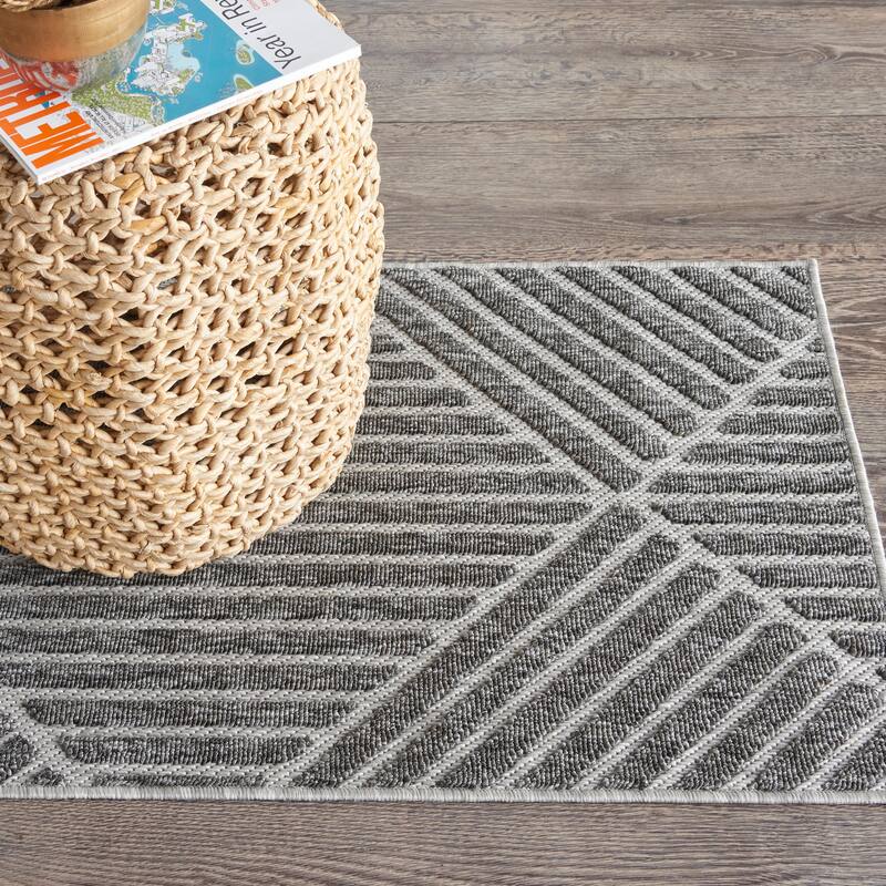 Nourison Palamos Textured Geometric Stripes Indoor/ Outdoor Area Rug