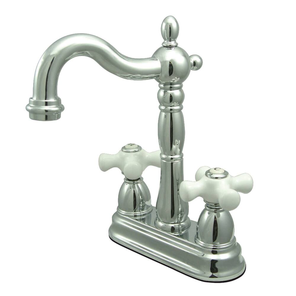Kingston Brass Heritage Centerset Bar Faucet with Porcelain Cross