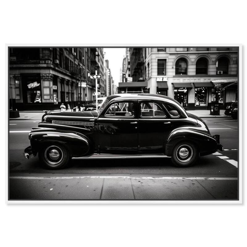 Vintage Car in New York Canvas by Art Remedy - White - 45" x 30"