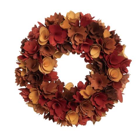 Transpac Foam 15.75 in. Multicolored Harvest Wood Curl Wreath