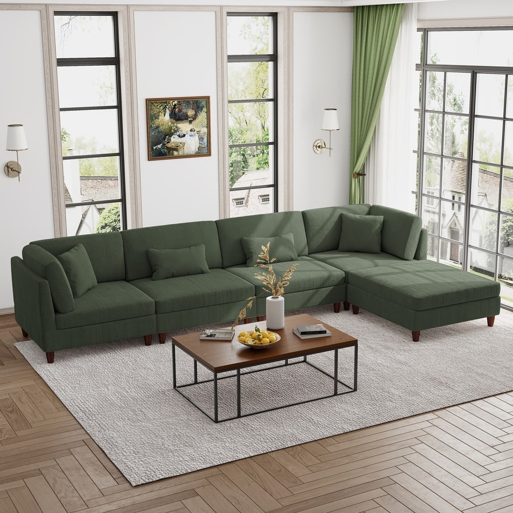 Modern Modular Corduroy Sectional Sofa with Ottoman