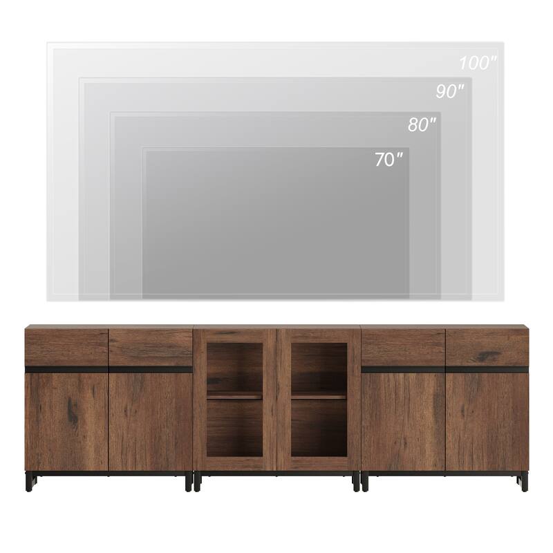 Modern TV Stand for Tvs Up to 100 Inch, 3 In 1 TV Console with Glass Doors and 2 Drawers, Entertainment Centerf or Living Room