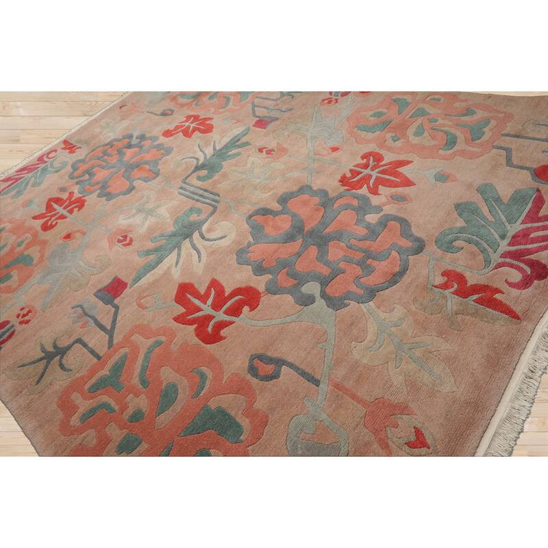 8'10''x11'5'' Hand Knotted Wool Beige Art Deco Plush Pile Area Rug - 8' 10'' x 11' 5''