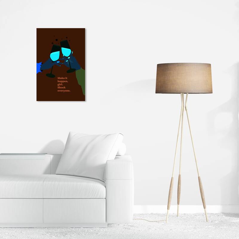 Wynwood Studio Canvas Drinks and Spirits Girl Make it happen Blue and Light Blue Modern & Contemporary Wall Art Canvas Print - 24 x 16
