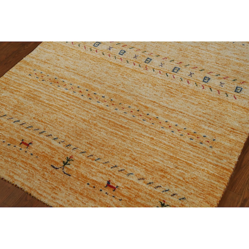 Yellow Gabbeh Indian Rug Hand-Knotted Wool Carpet - 3'10" x 5'9"