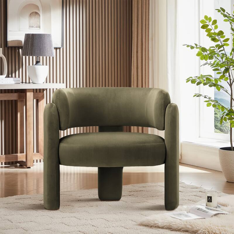 Modern Velvet Barrel Accent Chair - 3-Leg Design for Living Room, Bedroom - Green