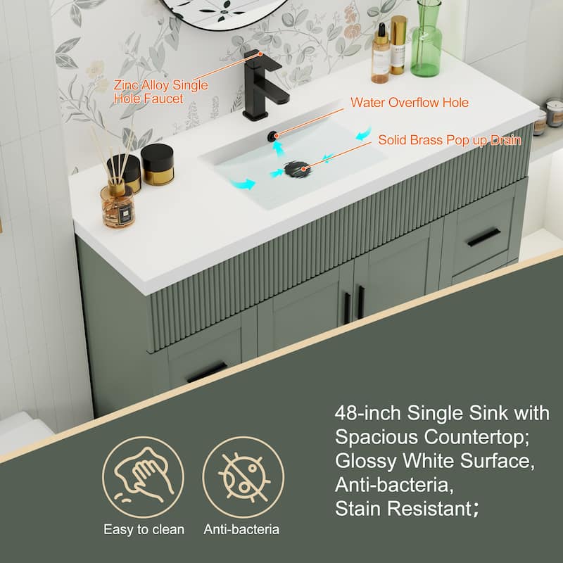 Wavy Line 30"/36"/48" Bathroom Vanity Set with Sink & Faucet