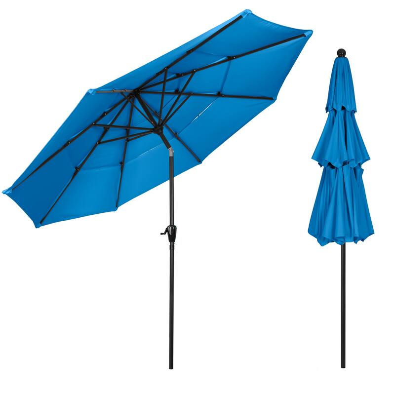 10 ft Patio Umbrella, 3-Tiered Sunshade with Push Button Tilt and Easy-Open Crank, Outdoor Umbrella for Deck, Yard