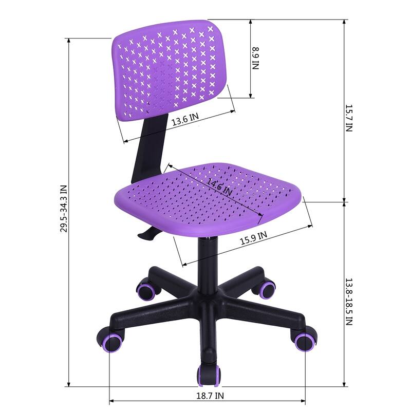 HomyLin Plastic Adjustable Rolling Kids Study Desk Chair Armless