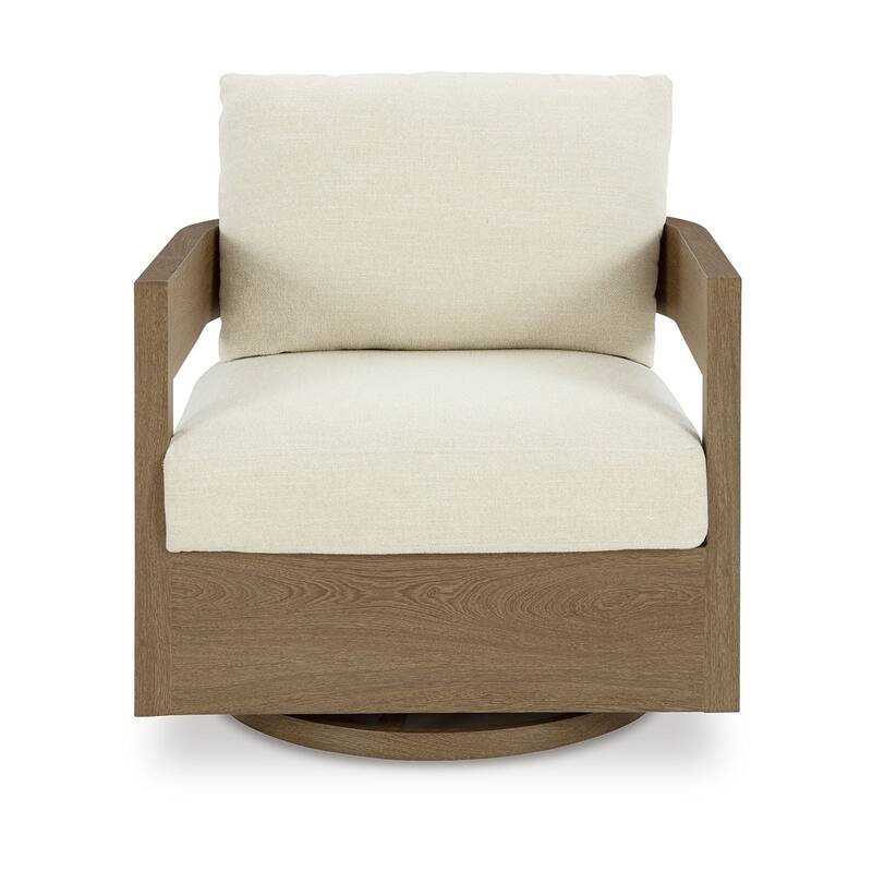 Baily Outdoor Swivel Glider Lounge Chair, Cream White, Brown Metal