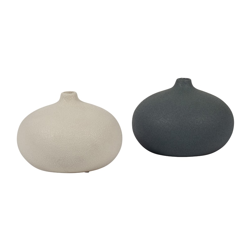 Sagebrook Home Ceramic Solid Cotton Round Volcanic Vase