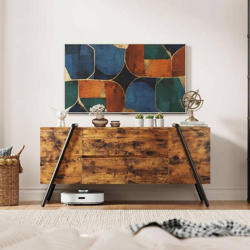 TV Stand, with 2 Drawers and U-Shaped Metal Base - Rustic Brown - 47.24"