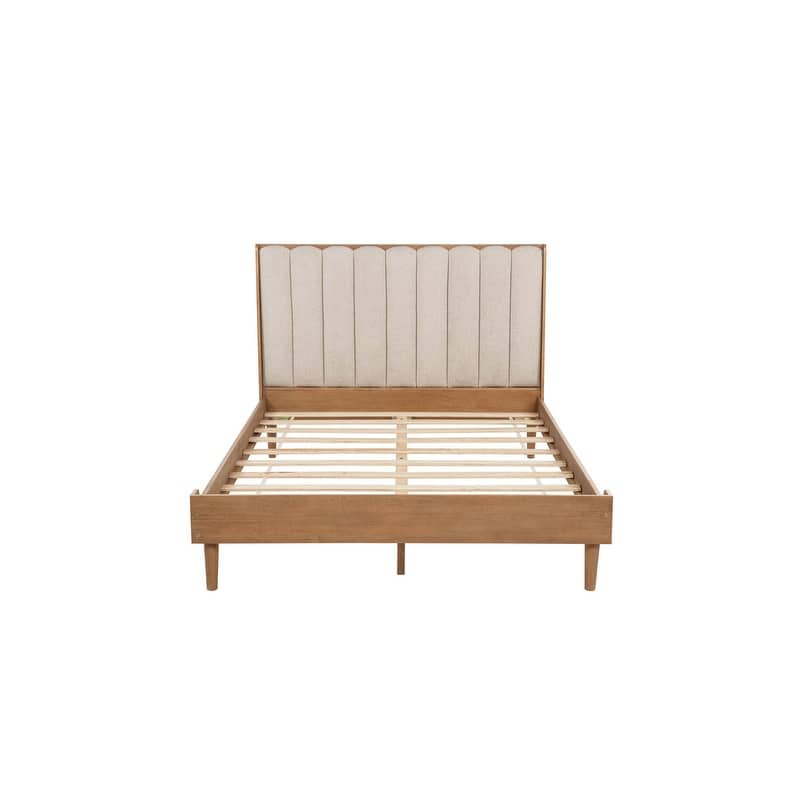 Queen Size Wood Platform Bed with Upholstered Headboard