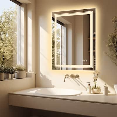 Rectangular Frameless LED Wall Bathroom Vanity Mirror Vertical and Horizontal Hang