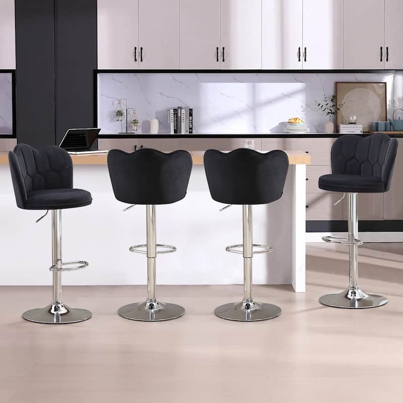 VECELO Set of 4 Barstools, Adjustable Bar Stools with Back, Velvet Armless Kitchen Stool