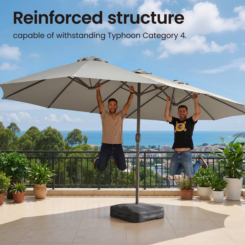 OVIOS 15ft Double-Sided Patio Umbrella with Crank & Weighted Sandbag Base