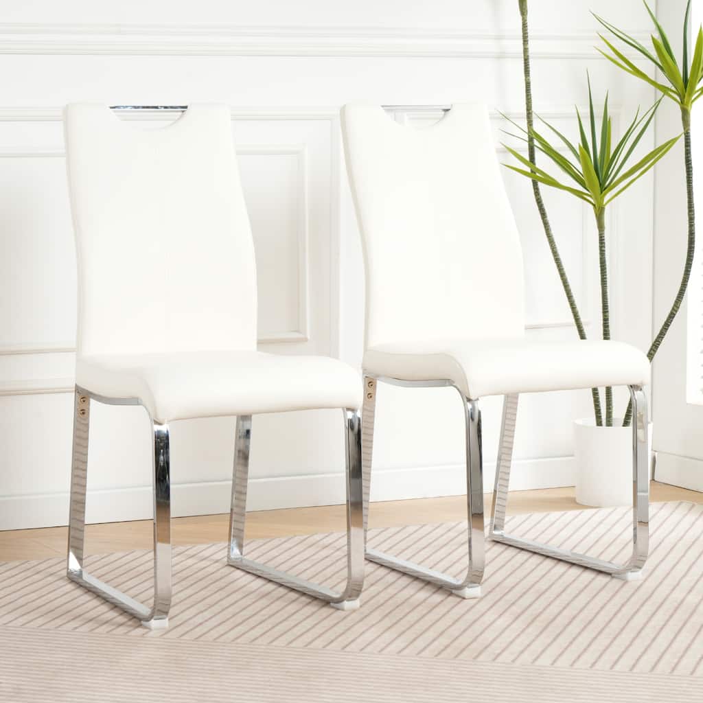 Modern 2 Piece PU Kitchen Dining Chairs with Cushions, Metal Legs, Backrests for Dining Room Kitchen Living Room Bedroom
