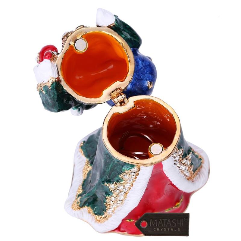 Matashi Hand Painted Gift Bearing Santa Ornament/Trinket Box Embellished with 24K Gold and High Quality Crystals