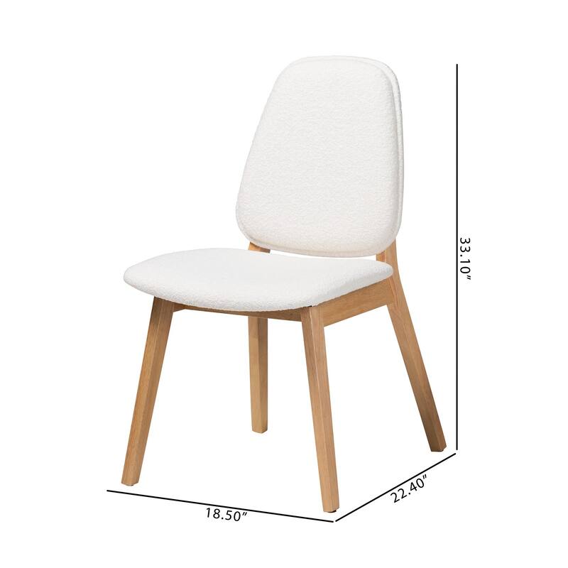 Hudson Boucle Upholstered Dining Chair - Mid-Century Modern Side Chair with Solid Wood Frame and Rounded Back, Natural and White