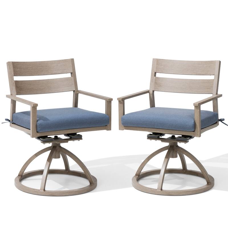 Outdoor Patio Swivel Aluminum Dining Chairs with Sunbrella Fabric Cushion - Spectrum Denim - Set of 2