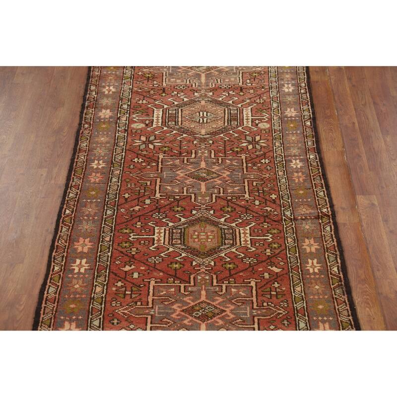 Hand Knotted Oriental 100% Wool Carpet Traditional Tribal Oranges & Rust Gharajeh Runner Rug - 10' 3'' X 3' 3''