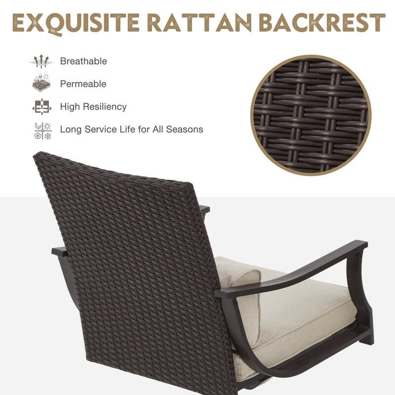 EROMMY Outdoor Dining Set, Swivel Rocking Chairs, Rectangular Table w Umbrella Hole, Patio Furniture Set for Backyard