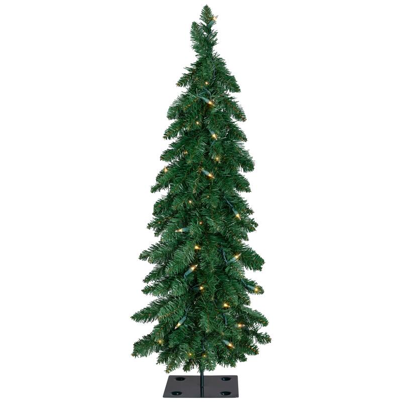 Pre-Lit Pencil Alpine Artificial Christmas Tree - 3' - Clear Lights - 3 Foot