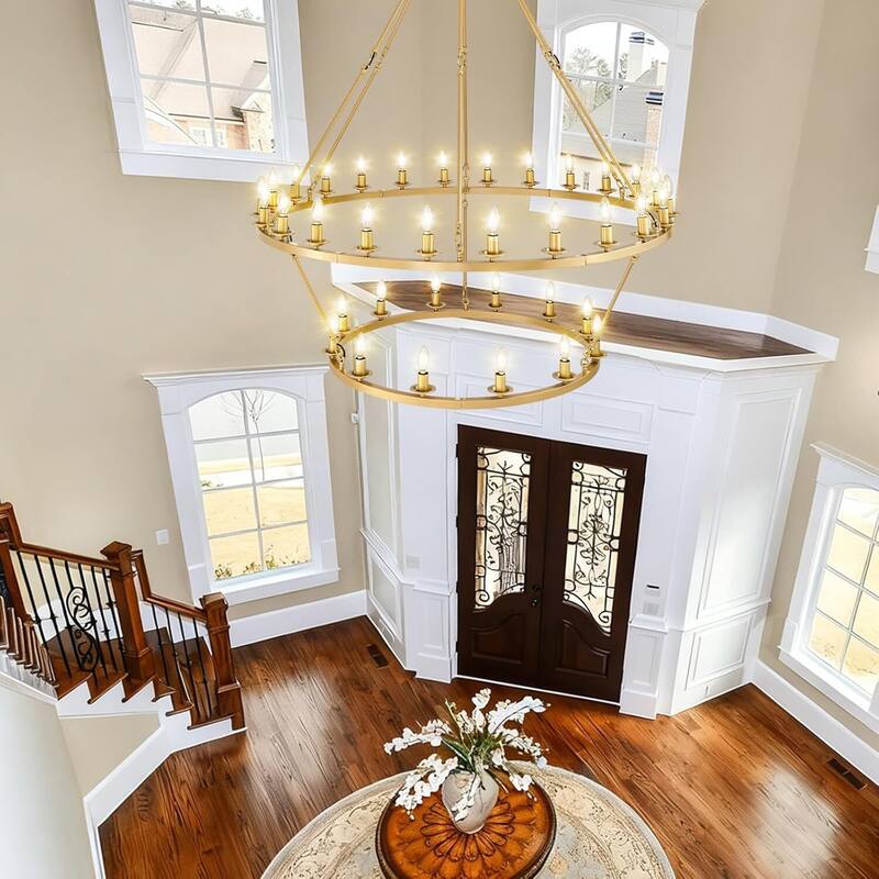 Luxury Wheel Chandelier, 16-54 Lights Single or Double Layer Round Pendant Light