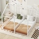 preview thumbnail 26 of 35, Metal Twin Size House Platform Bed with Two Shared Beds, Guardrails, Roof and Windows, Sturdy Frame, Black Finish
