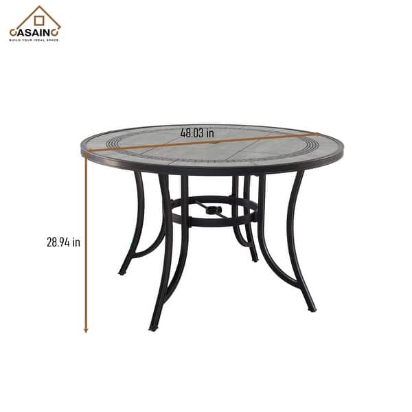 center tile for patio table umbrella 48 inch W Aluminum Ceramic Tile Top Round Dining Table with Umbrella Hole -  N/A - On Sale - Bed Bath & Beyond