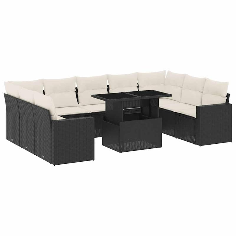 vidaXL Patio Sofa Set with Cushions Outdoor Furniture 10 Piece Poly Rattan