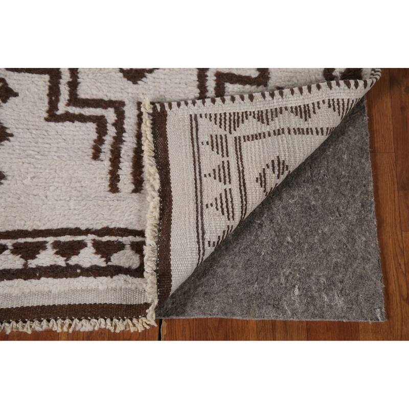 Geometric Anatolian Turkish Runner Rug Handmade Beige Wool Carpet - 3'1"x 11'6"