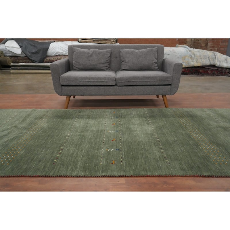 Hand Knotted Oriental 100% Wool Carpet Tribal Animal Pictorial Green Gabbeh Area Rug - 12' 1'' X 4' 11''