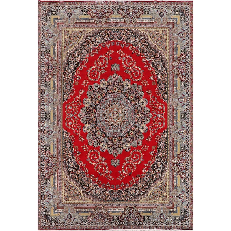 Floral Red Kashan Turkish Rug Machine-Made Oriental Carpet - 9'7" x 13'1"