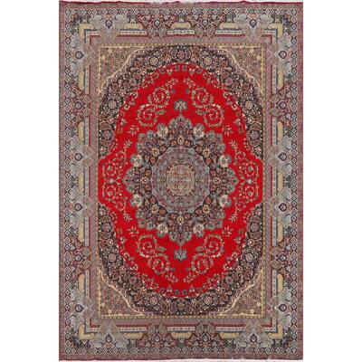 Floral Red Kashan Turkish Rug Machine-Made Oriental Carpet - 9'7" x 13'1"