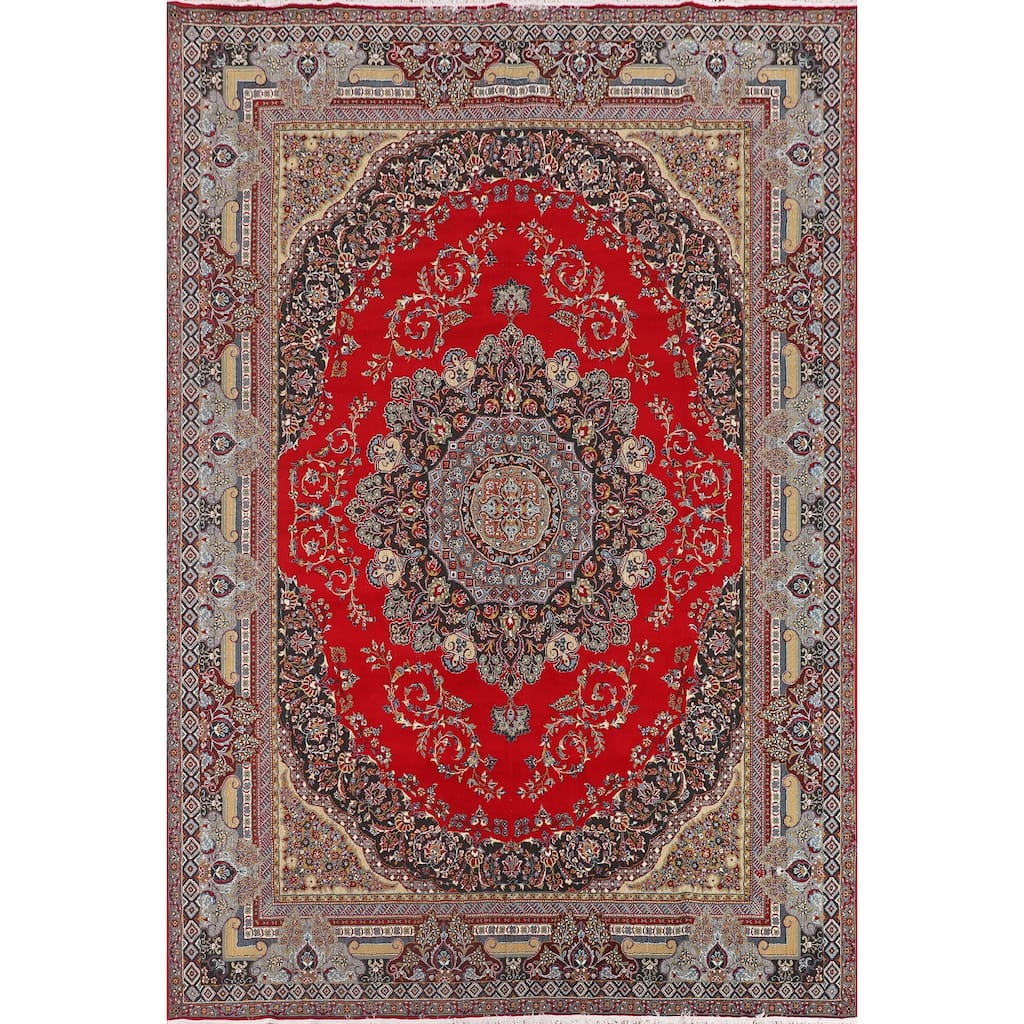 Floral Red Kashan Turkish Rug Machine-Made Oriental Carpet - 9'7" x 13'1"