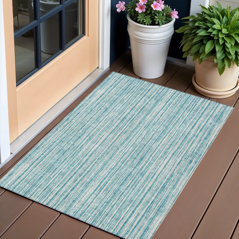 HomeRoots Striped Transitional Rectangle Outdoor Rug - 3' x 5'