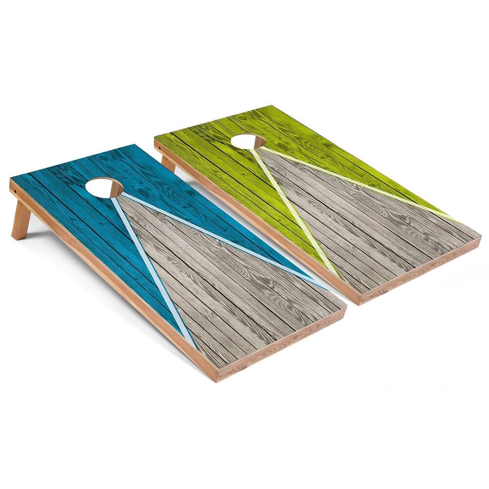 Solid Wood Cornhole Boards - Turquoise and Lime Triangle Design