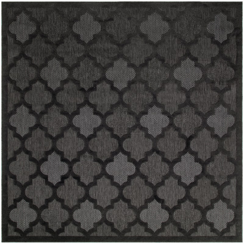 Nourison Easy Care Indoor/Outdoor Moroccan Trellis Area Rug - 9' x Square - Charcoal/Black