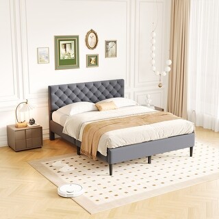 Upholstered Linen Platform Bed - Bed Bath & Beyond - 39794713