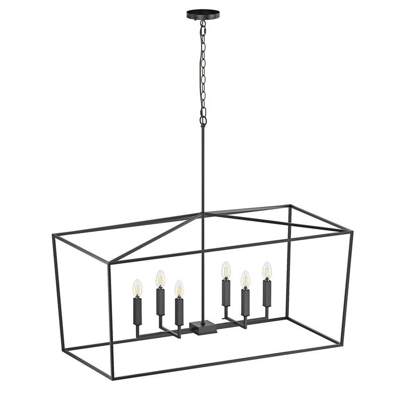 Farmhouse Rectangle 6-Light Kitchen Island Chandelier Over Table