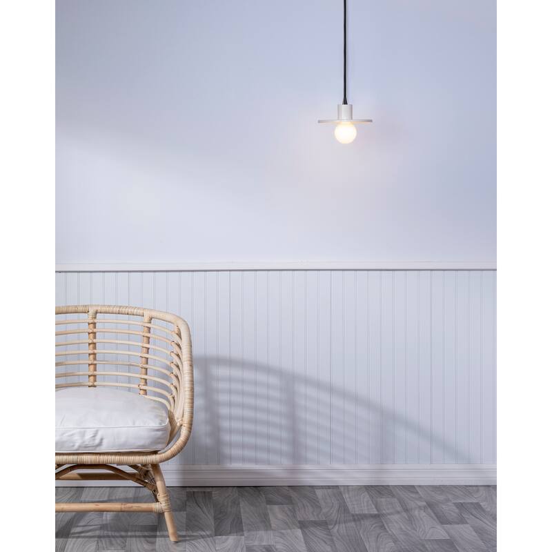 Justice Design Group Ceramic Saucer Pendant - Matte White - Matte Black/Black Cord/Matte White