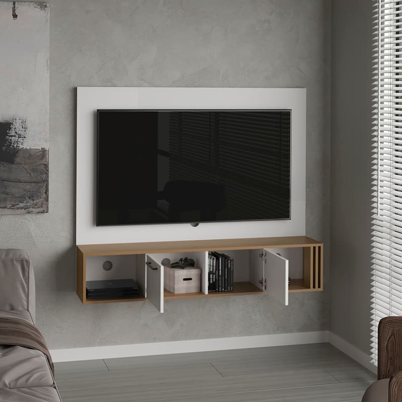 Modern Finish Entertainment Center, 2 Doors, 4 Shelves with durable materials,Easy Assembly
