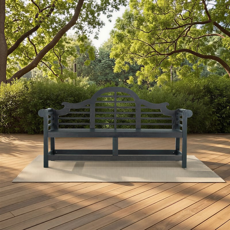 SAFAVIEH Outdoor Patio Furniture Hamida Acacia Wood Garden Bench - 77Wx23Dx41H - Dark Slate Grey