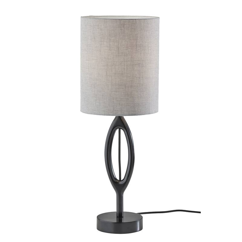 Wood Fabric Drum Shade Table Lamp with Geometric Base and Socket Switch - 10” x 10” x 27.5” (D x W x H)