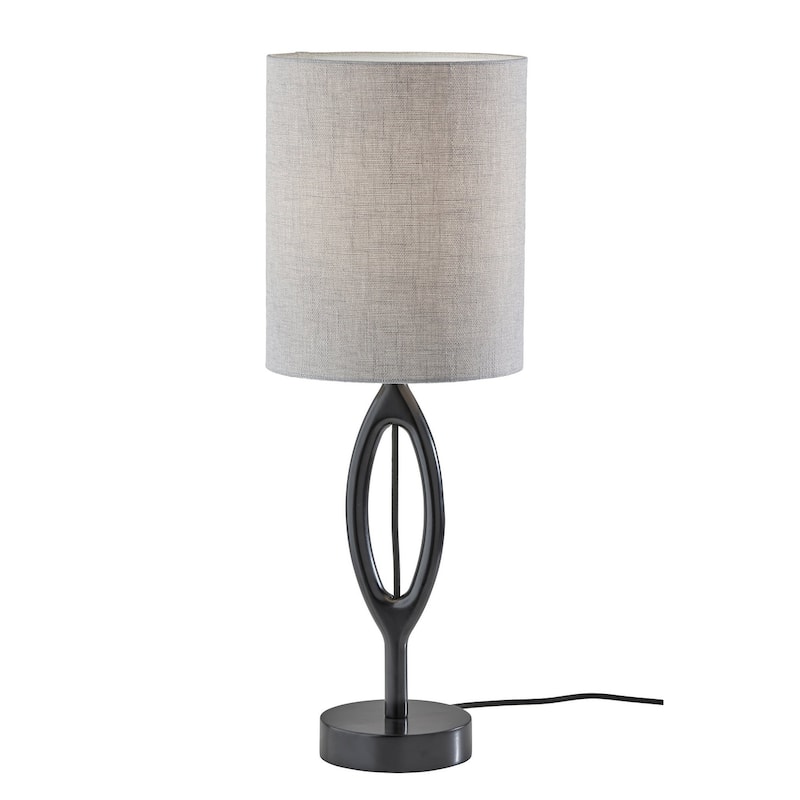 HomeRoots 28" Black Solid Wood Round Table Lamp With Gray Drum Shade - 10