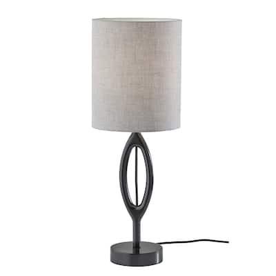 HomeRoots 28" Black Solid Wood Round Table Lamp With Gray Drum Shade - 10