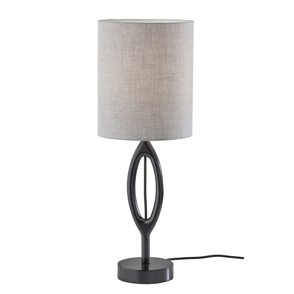 HomeRoots 28" Black Solid Wood Round Table Lamp With Gray Drum Shade - 10